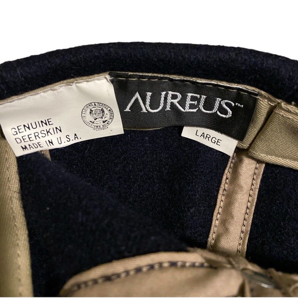 Vintage Wool Aureus Blue Hat Cap Deerskin Bill Size Large Made in USA Canterwood - Picture 5 of 5